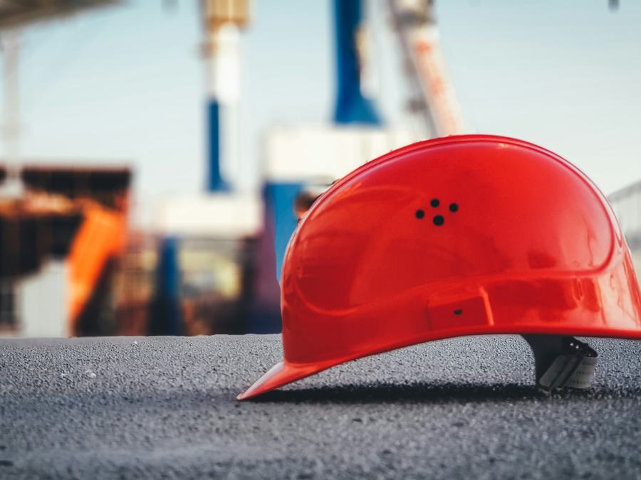 Safety helmet on a construction site